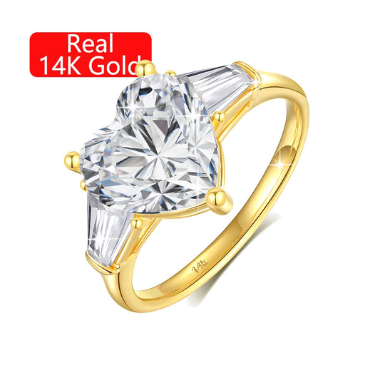 14K Gold Heart Shaped 3 Carat Moissanite Diamond Rings