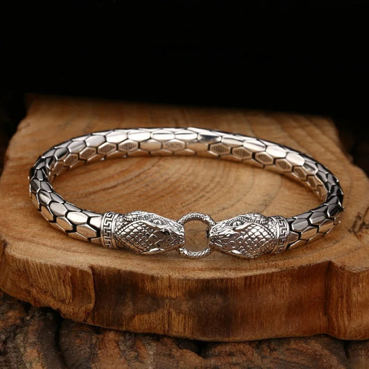 Retro Silver Snake Bone Chain Men's Bracelet