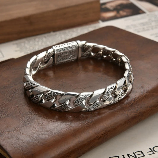 Handmade Cuban Link Retro Style Bracelet Sterling Silver