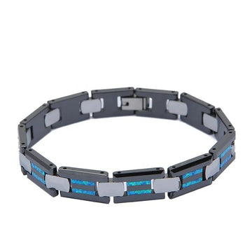 Black Ceramics Blue Fire Opal Tungsten Bracelet