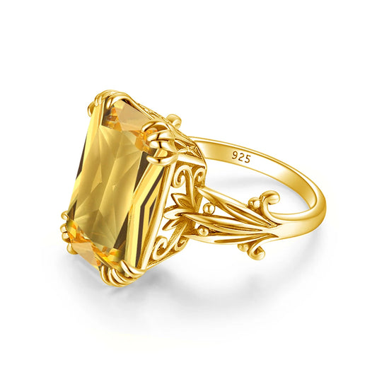Sterling Silver  Emerald-Cut Citrine Ring