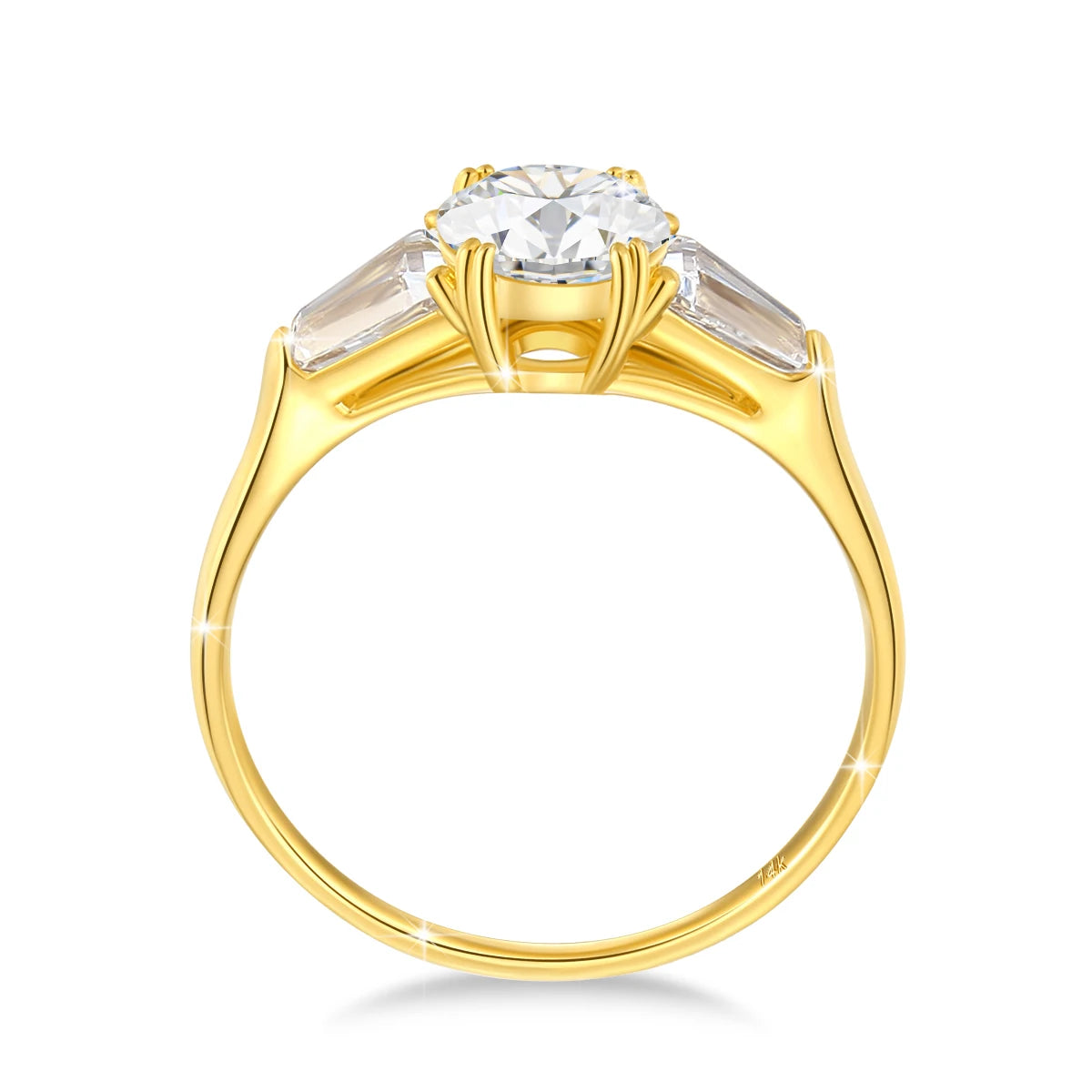 3 Stone Moissanite diamond Ring 14K Yellow Gold for Women