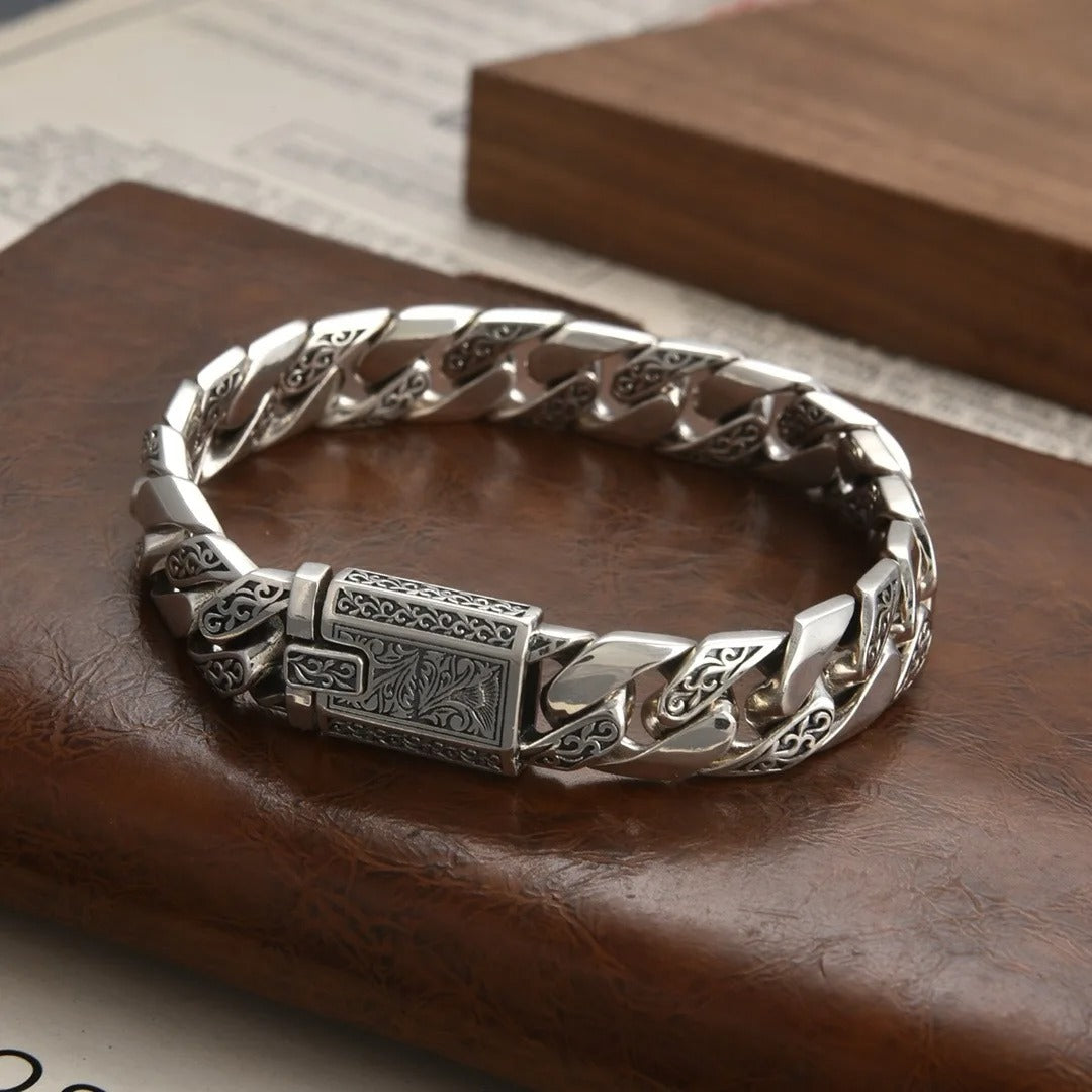 Handmade Cuban Link Retro Style Bracelet Sterling Silver