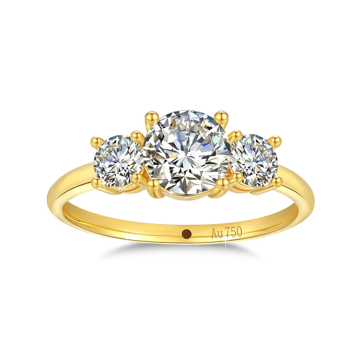 18K Gold Moissanite 3 Stone Ring