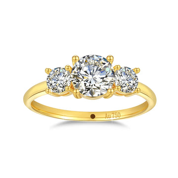 18K Gold Moissanite 3 Stone Ring