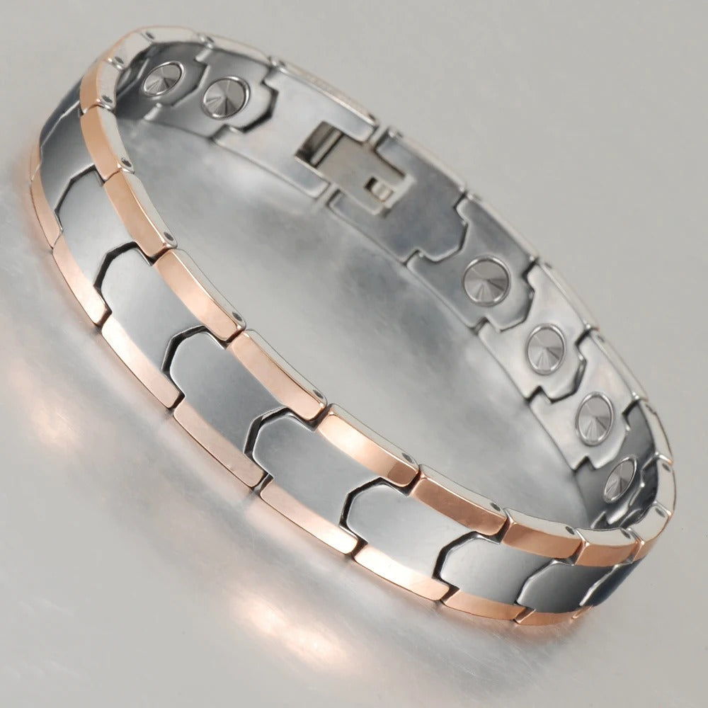 High Polished Rose Gold Plated Ridges Magnetic Tungsten Bracelet