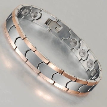 High Polished Rose Gold Plated Ridges Magnetic Tungsten Bracelet