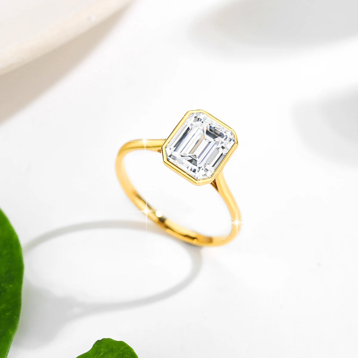 14K Gold 3 Carat Emerald Cut Moissanite diamond Ring