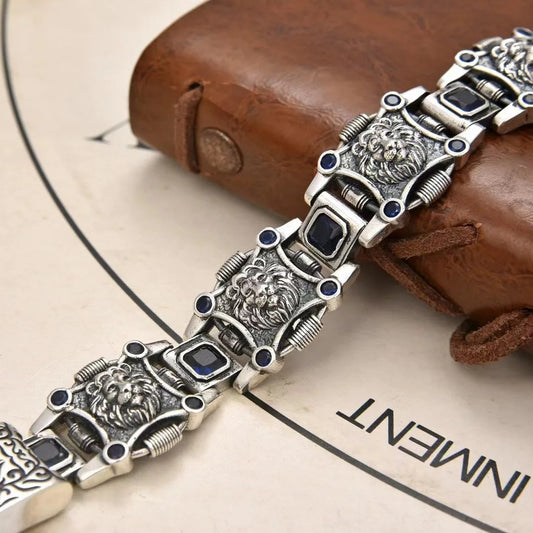 Premuim Handmade Arabic Lion Blue Zircon Bracelet Sterling