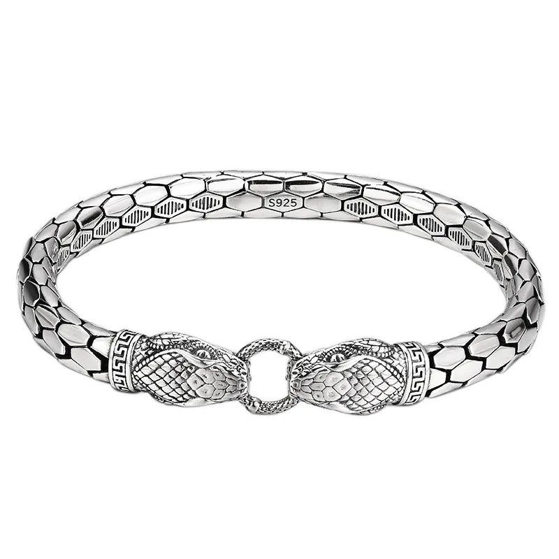 Retro Silver Snake Bone Chain Men's Bracelet
