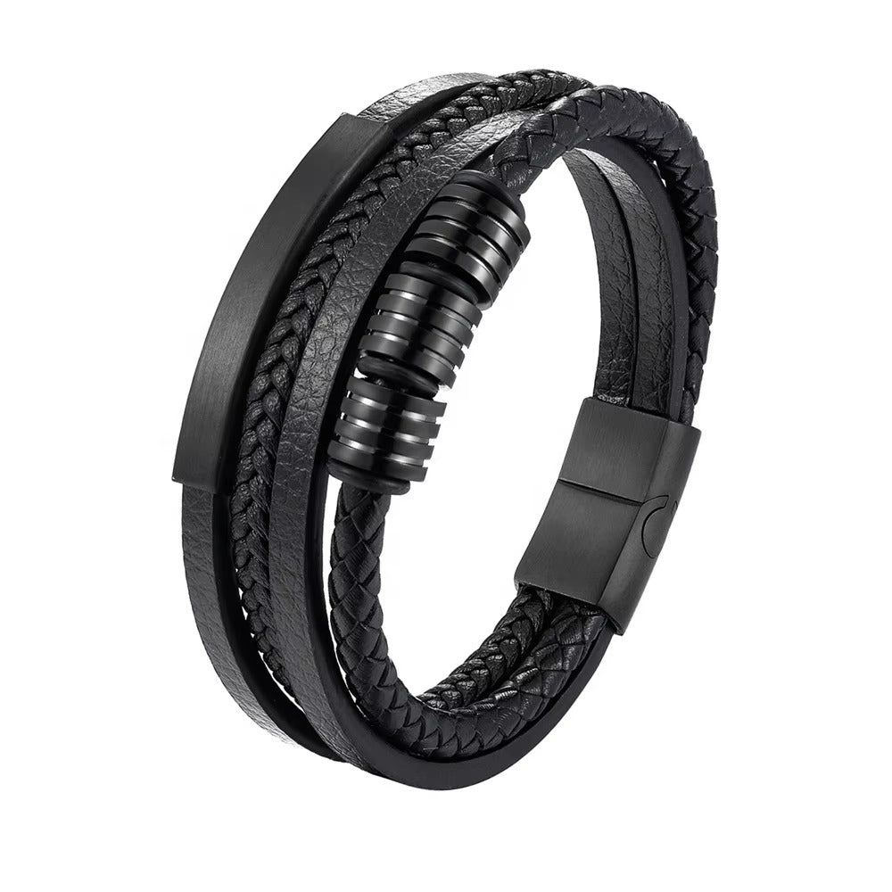 Men’s Multilayer Leather Bracelet with Magnetic Clasp