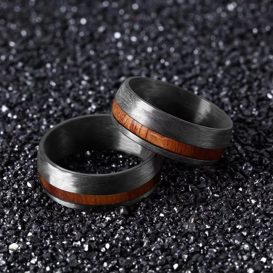 8mm Tungsten Ring with Carbon Fiber & Wood Inlay
