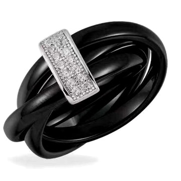 Ceramic & Silver Steel Tricyclic Ring Unisex Band