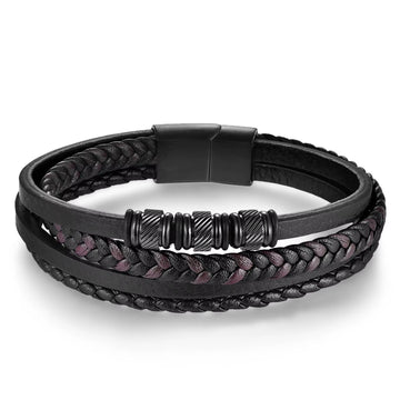 Men’s Multi Layer Leather Bracelet with Steel Clasp