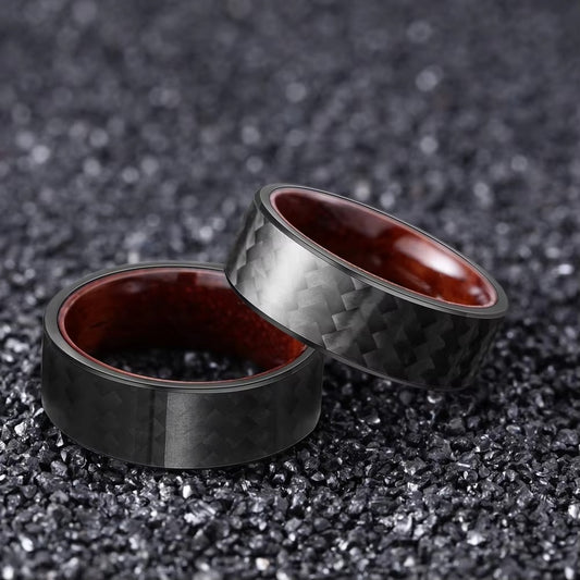 8mm Tungsten Ring with Carbon Fiber & Rosewood Inlay