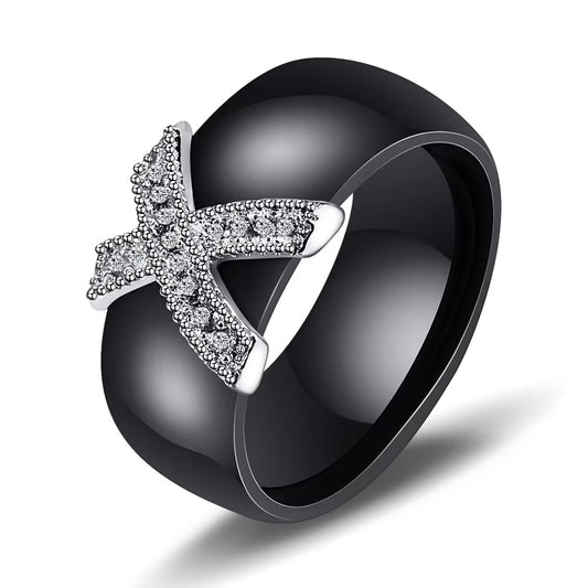 Women's CZ Ceramic Stainless Steel Wedding Ring