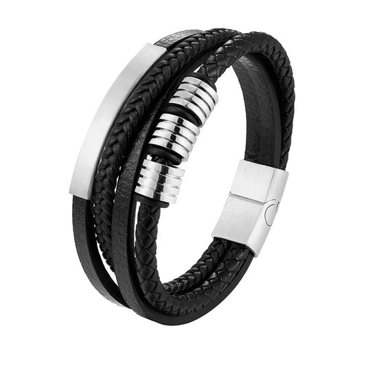 Men’s Multilayer Leather Bracelet with Magnetic Clasp