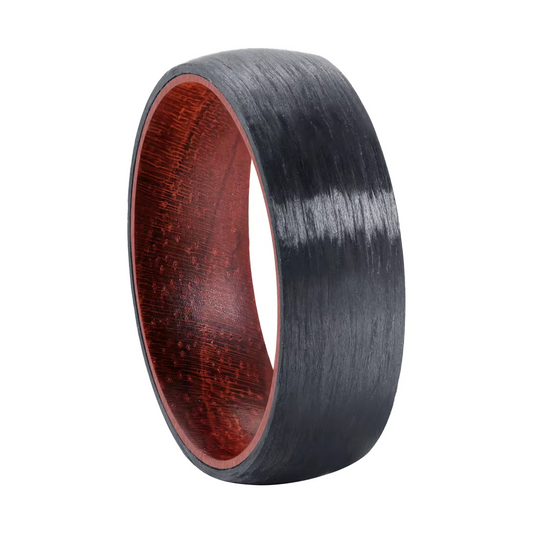8mm Dome Carbon Fiber Ring with Wood Inlay