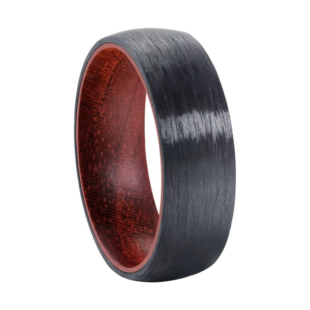 8mm Dome Carbon Fiber Ring with Wood Inside — Comfort Fit